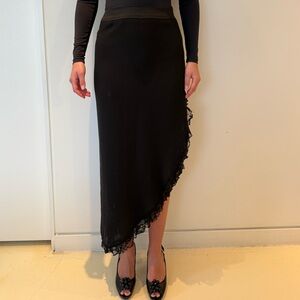 JS Collections Black Asymmetrical Skirt with Lace Detail
